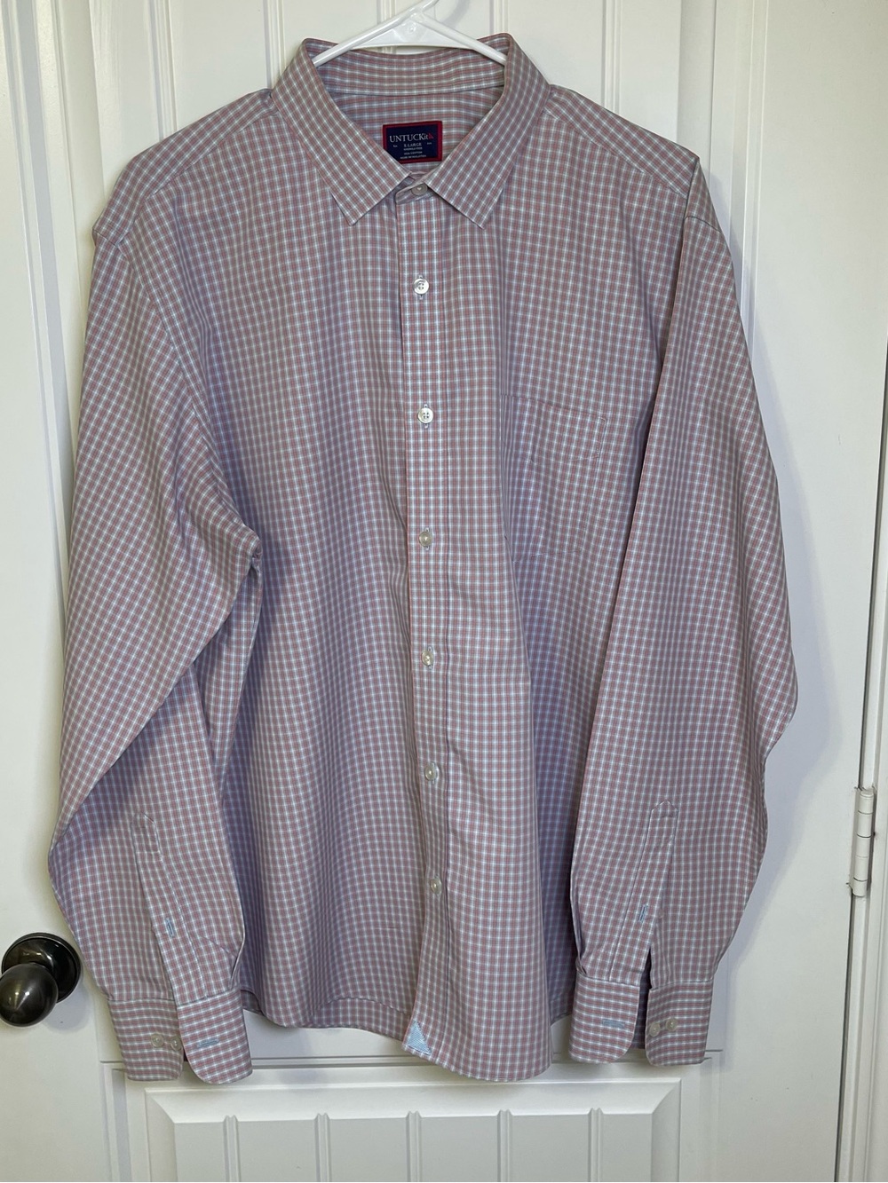UNTUCKit Men's X-Large Lavaux Wrinkle-Free Button Down Shirt Pink Blue Checkered